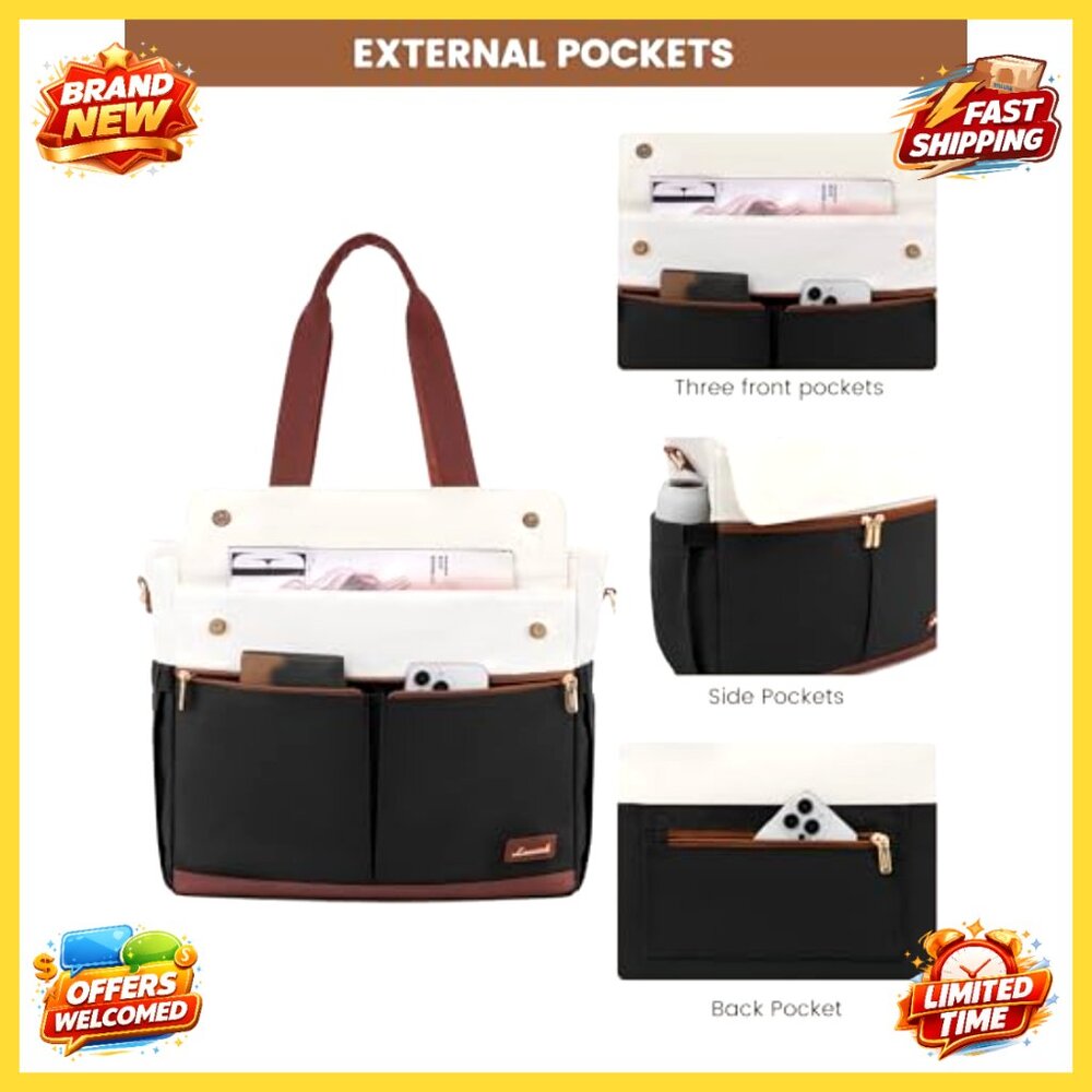 Large Capacity 15.6 Inch Laptop Tote Bag with Multiple Pockets - Picture 6 of 6